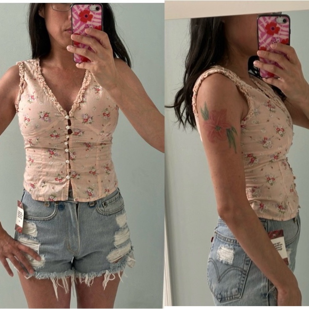 Y2K Forever 21 Coquette Pink Floral Corset Button Up Top Size Small